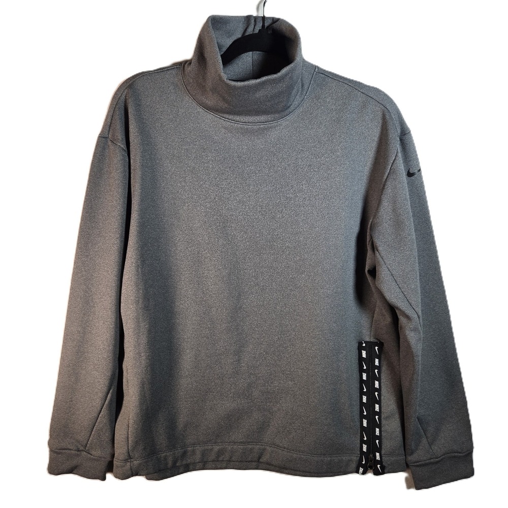 Nike Womens‎ Turtleneck Sweatshirt Heather Grey Side Zip Logo Tape XS